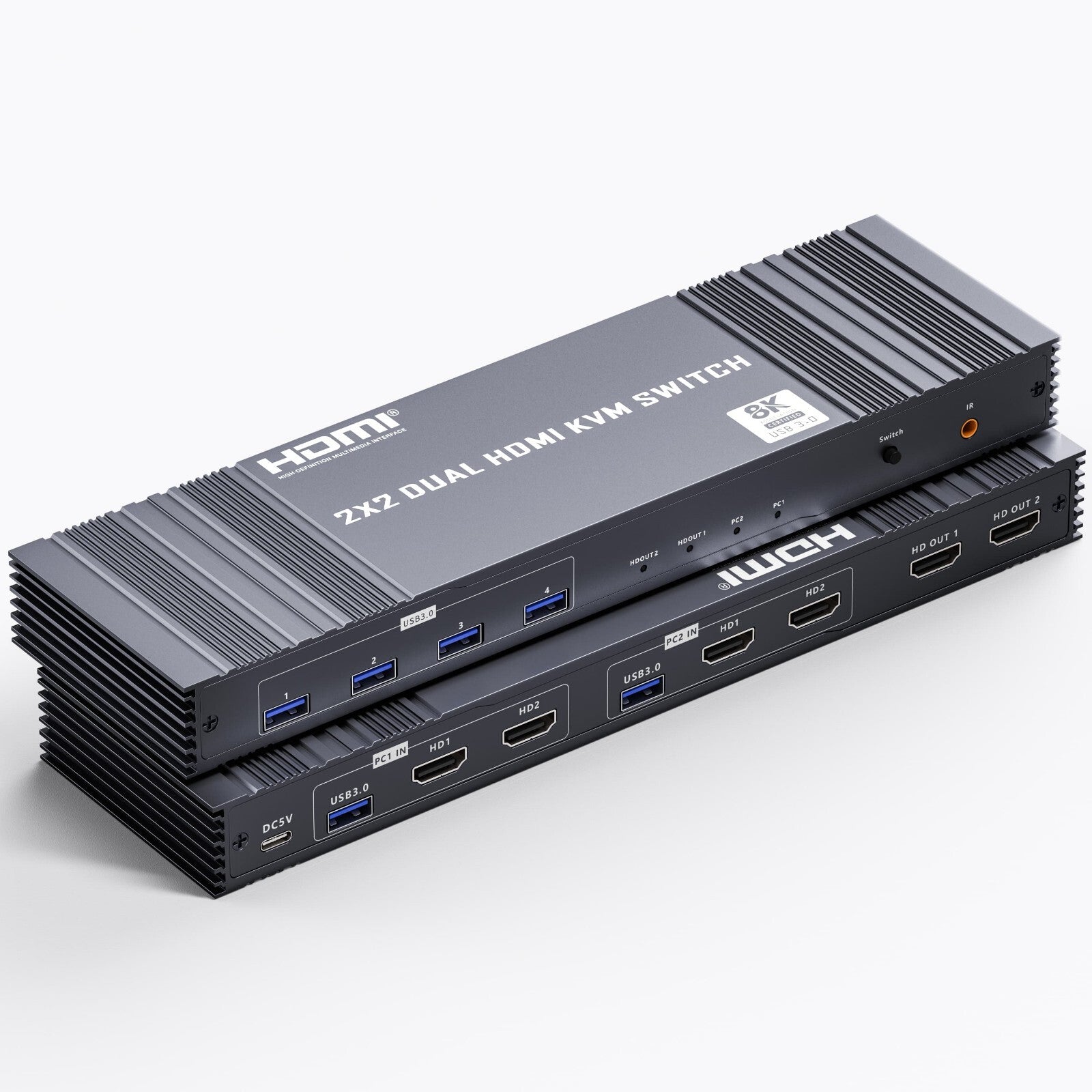 8K Dual HDMI KVM-Switch 8K@60Hz 4K@120/144Hz 1080P@165Hz 2 PC 2 Monitore USB 3.0