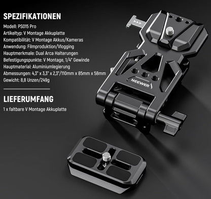 Faltbare V Mount Akkuplatte Arca Typ für DSLR Rig DJI RS4 RS3