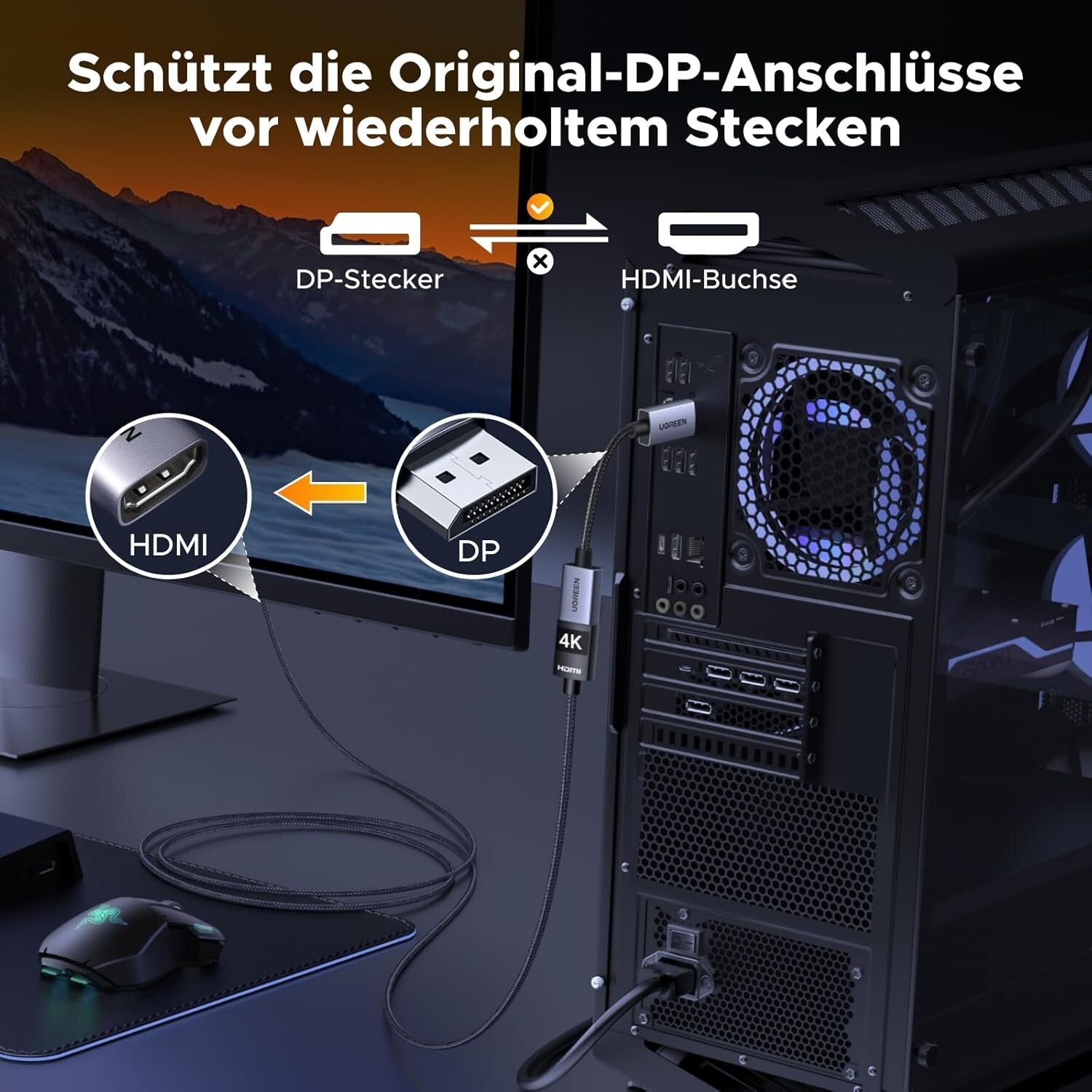 4K DisplayPort zu HDMI Adapter 2 Stück 4K@30Hz