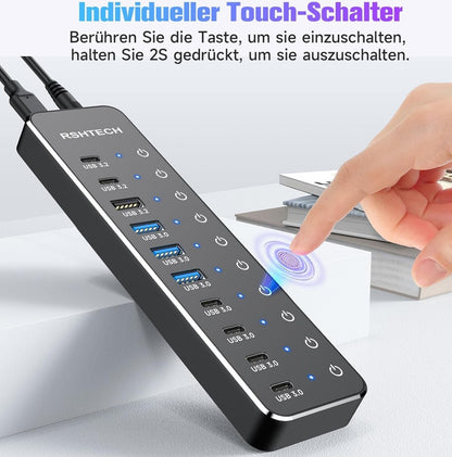 10-Port USB-C Hub 3.2/3.0 mit 60W Netzteil 1m Kabel