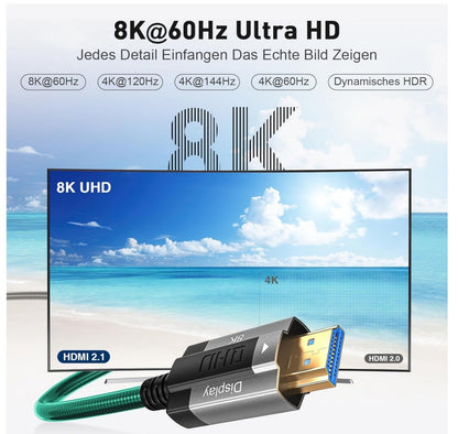8K HDMI 2.1 Glasfaserkabel 3m Stahlpanzerung 48Gbps 8K@60Hz 4K@120Hz