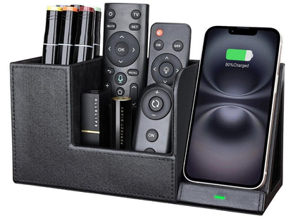 Stiftehalter Schreibtisch Organizer mit Induktive Ladestation, Leder Büro Organi