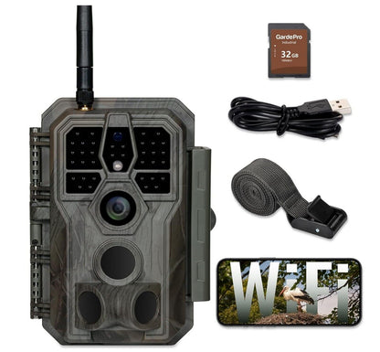 E8 Wildkamera WLAN mit 32 GB SD-Karte, 64MP H.264 1296P Video, 27m Infrarot Nach