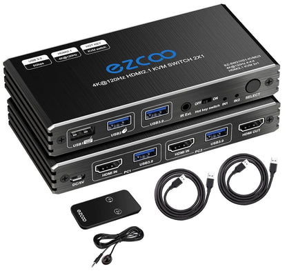 8K HDMI 2.1 KVM Switch 2 Ports USB3.0 4K@120Hz Hotkey 2 PCs - 1 Monitor