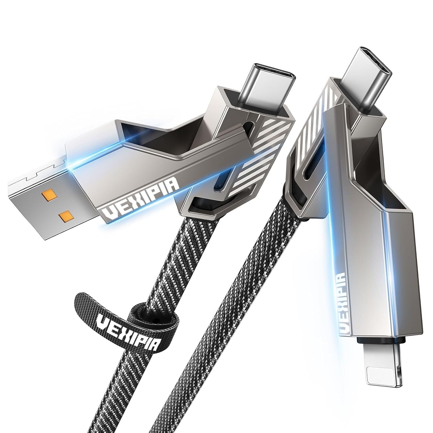 4-in-1 USB-C Kabel 1.5m 180W Light /Typ-C/USB-A Nylon