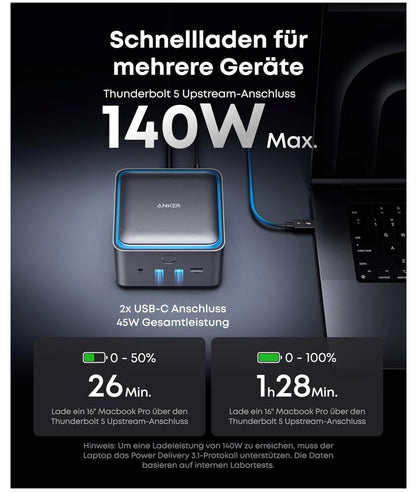 Anker Prime TB5 Docking Station 14 Ports Thunderbolt 5 8K 140W 120Gbps Grau