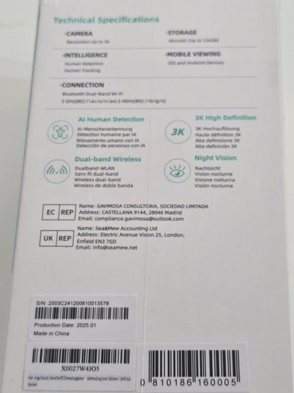 Security Indoor Cam 3K WLAN Schwenkbar + 1 Jahr Cloud