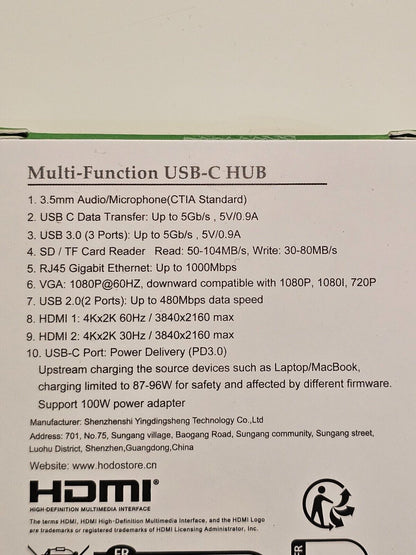 Dockingstation USB-C 2 Monitore, Laptop Dockingstation Triple Display 14 in 1,US