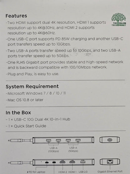 WAVLINK Laptop-Dockingstation, USB-C-Hub, Dual-HDMI, 100 W PD-In für WINDOWS