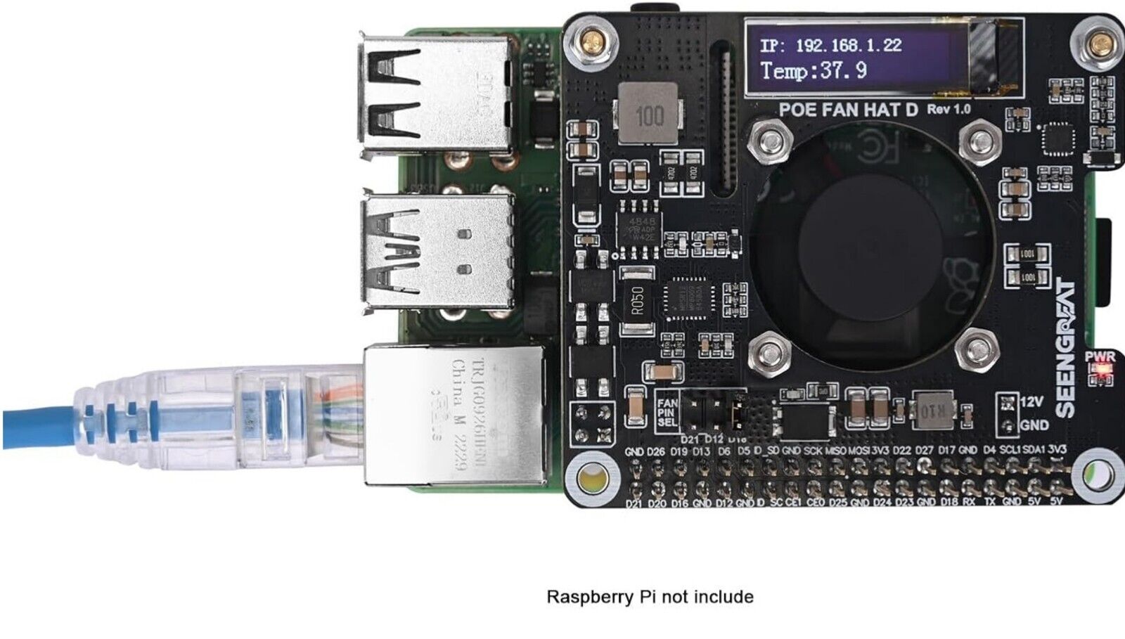 PoE HAT für Raspberry Pi 4B/3B+ mit Lüfter, OLED, 802.3af/at