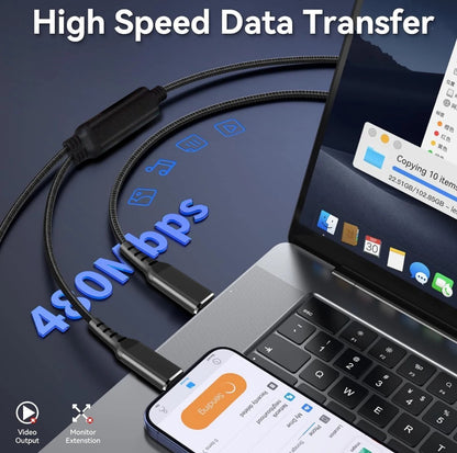 USB-C 2-in-1 Kabel 100W PD 480Mbps Nylon 1m Schwarz