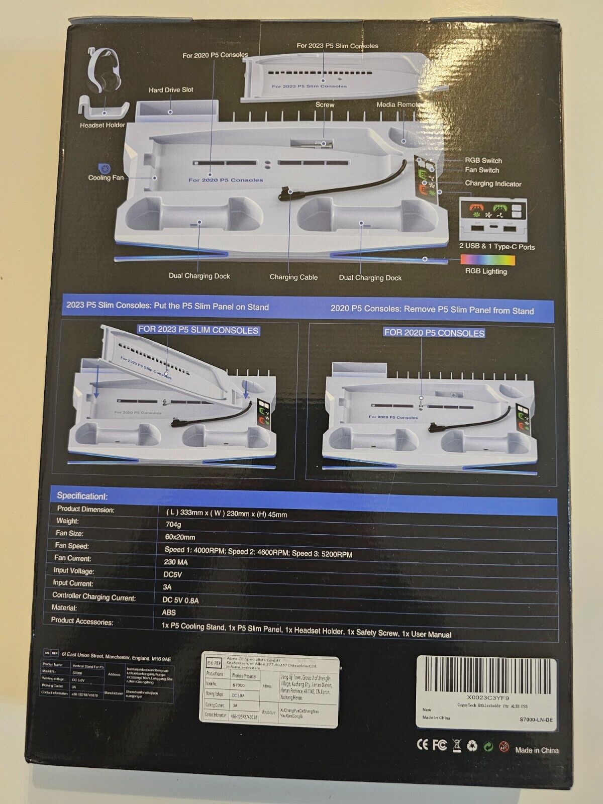 PS5 Ständer mit Automatisch Einstellbarer 3-Stufen-Lüfter für PS5 Controller Lad