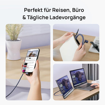 USB-C Kabel 100W PD 10Gbps 90° U-Design 1m Nylon iPhone 16/S24
