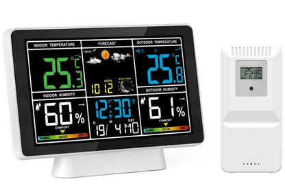 RCC Wetterstation Farb-LCD-Display Innen/Außen Thermometer-Hygrometer mit Wecker