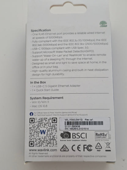 USB-C zu Ethernet Adapter 5Gbps RJ45 für MacBook/iPad Pro