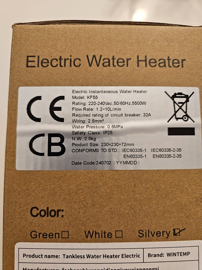 Elektrischer Durchlauferhitzer 5,5 KW 230V, Ohne Stecker, Kleiner Küchen-Durchla