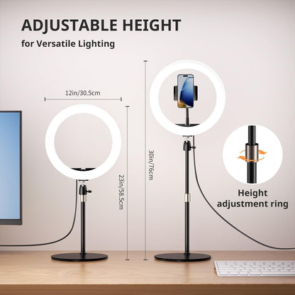 12" Ringlicht mit Stativ 3 Farben 10 Helligkeiten USB