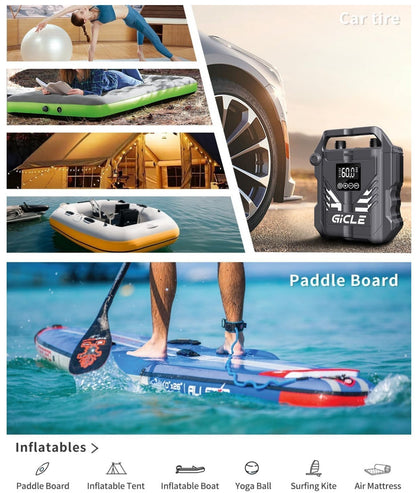 Elektrische SUP Pumpe 60PSI Dual Stage Auto-Off 12V für Paddleboard
