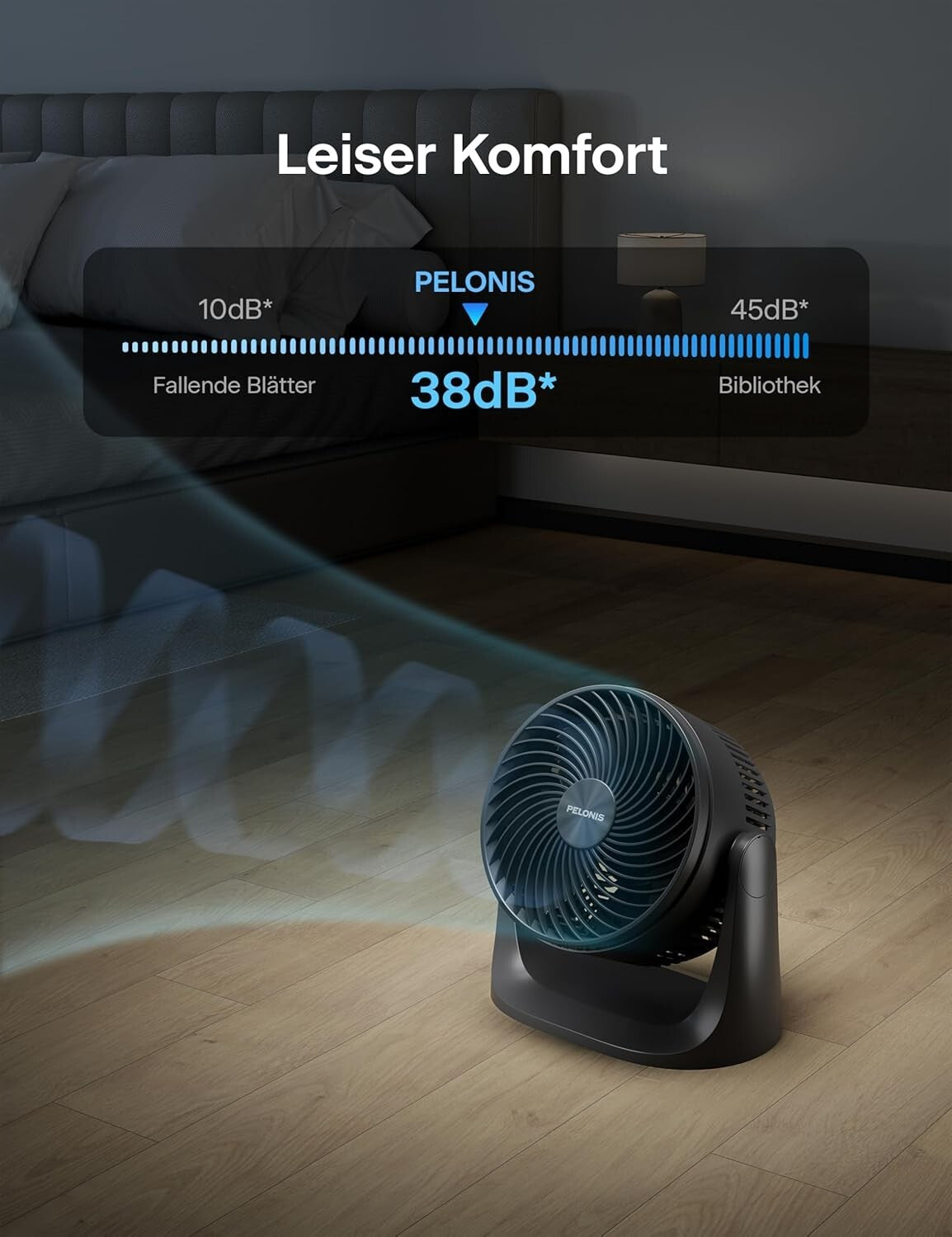 18cm Tischventilator 3 Stufen 100° Neigung Leise Schwarz
