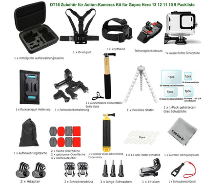 Actionkamera Zubehörset DT16 für GoPro Hero 13 12 11 10 9 Black