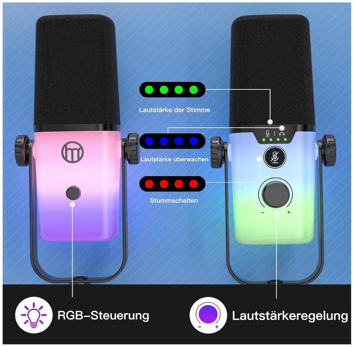 KD9S USB Mikrofon mit RGB, Boomarm, Nierencharakteristik für PC, Handy, PS5 – Id