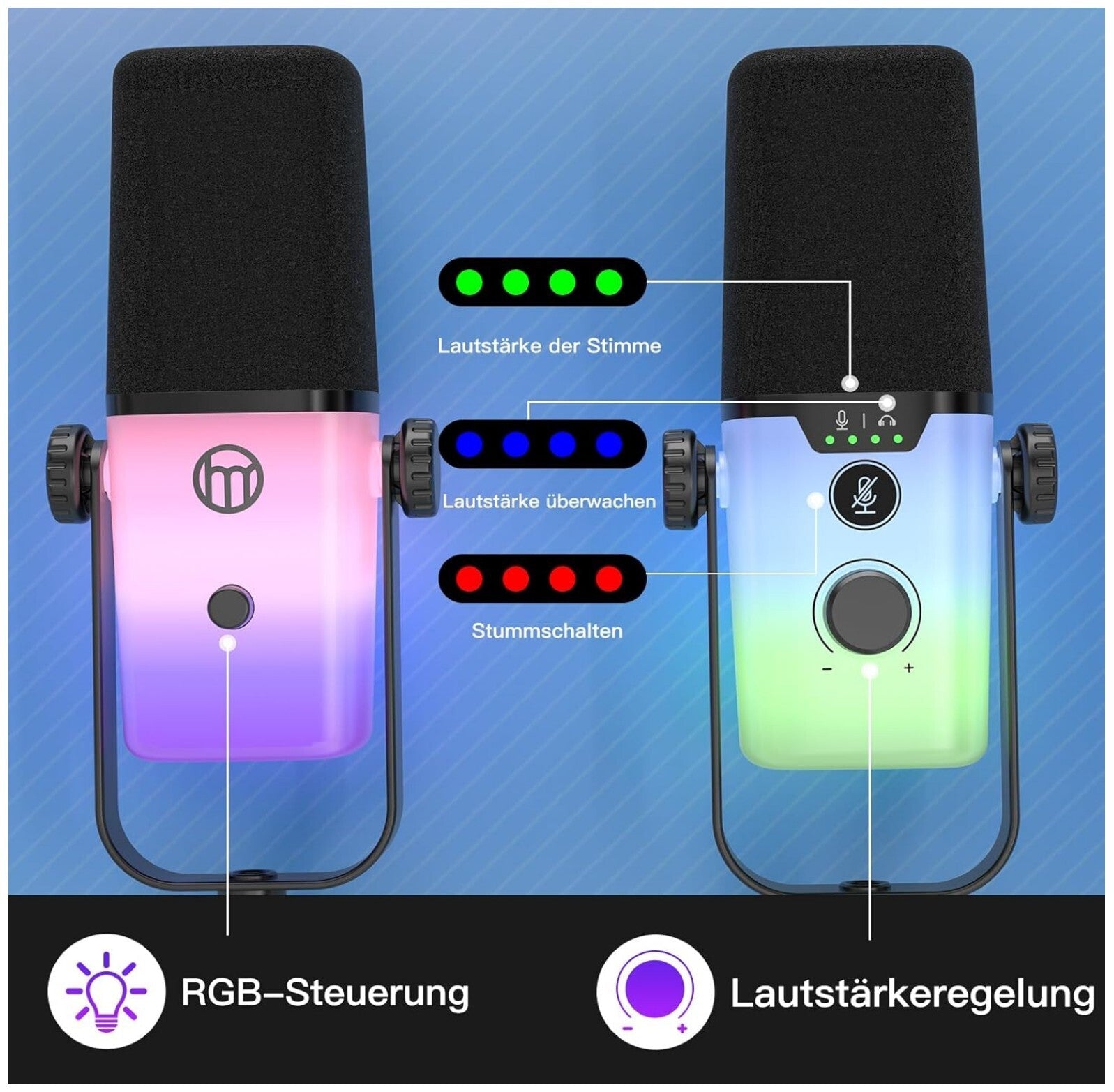 KD9S USB Mikrofon mit RGB, Boomarm, Nierencharakteristik für PC, Handy, PS5 – Id