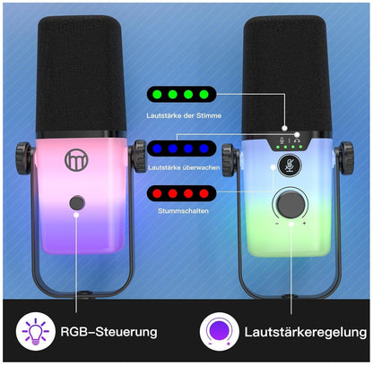 KD9S USB Mikrofon mit RGB, Boomarm, Nierencharakteristik für PC, Handy, PS5 – Id