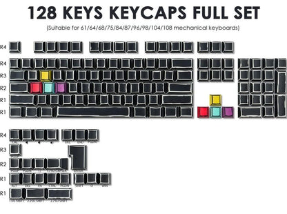 PBT Keycaps, 128 Tasten, Farbstoff-Sublimation, Kirschprofil-Tastenkappen, Seitl