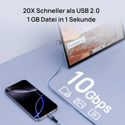 USB-C Kabel 100W PD 10Gbps 90° U-Design 1m Nylon iPhone 16/S24