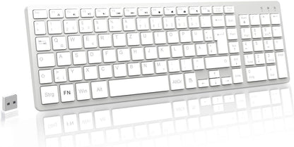 2,4GHz Kabellose QWERTZ Tastatur Kompakt Flüsterleise Silber