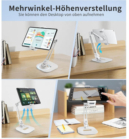 Tablet Halterung 4,7-12,9 Zoll Aluminium Verstellbar Weiß