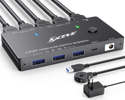 KVM Switch 2 PC 1 Monitor 8K@60Hz HDMI 2.1 USB 3.0
