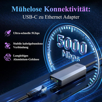 USB-C LAN Adapter 5G RJ45 Ethernet Aluminium Windows/Mac/Linux