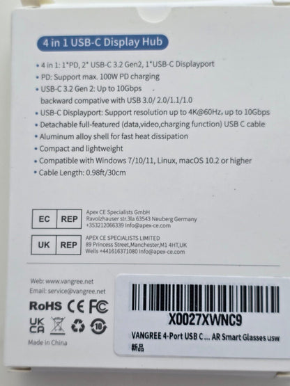 USB C Hub 4-Port 4K@60Hz 100W PD 10Gbps