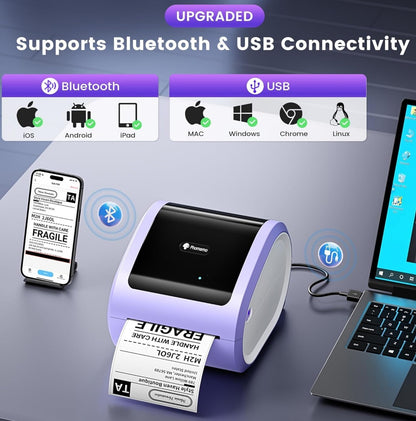 Phomemo D520BT Bluetooth Thermodrucker 4x6 Etiketten Lila DHL Amazon Shopify