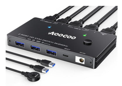 8K HDMI KVM Switch 2 PC 1 Monitor USB3.0 mit Fernbedienung