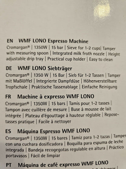 WMF Lono Espressomaschine Siebträger 1350 Watt, Siebträgermaschine, 2 Einsätze,