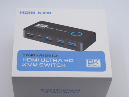 8K@60 Hz 4K@120 Hz KVM Switch 2 Port HDMI 2.1 USB 3.0 2 PCs an 1 Monitor + Kabel