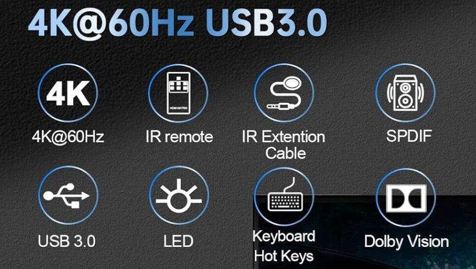 KVM Switch HDMI USB 3.0 4 Ports 4K 60Hz Hotkey 4 PCs an 1 Monitor