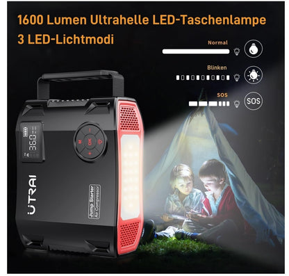 7000A Starthilfe Powerbank 27000mAh Kompressor 1600lm LED QC3.0