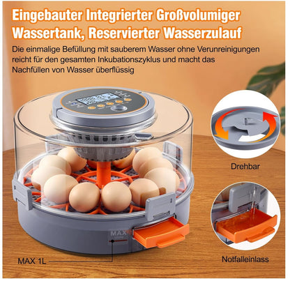 Brutautomat 12 Eier Vollautomatisch Temperatur Feuchtigkeitskontrolle
