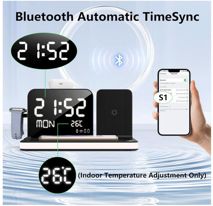 7-in-1 Wireless Ladestation mit Smart-Clock & Nachttischlicht Schwarz