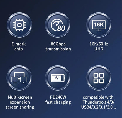 USB4  TBT5 Kabel 80Gbps 16K@60Hz 240W PD 2m Schwarz