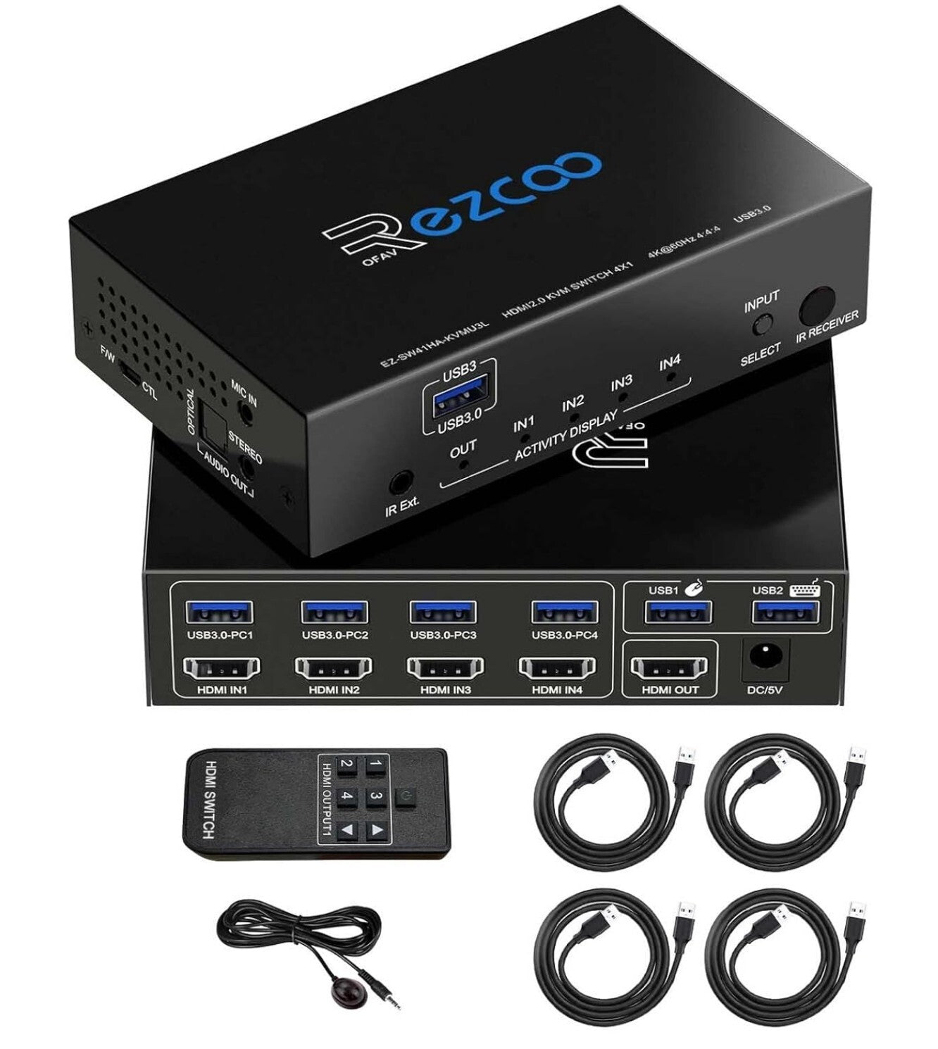 KVM Switch HDMI USB 3.0 4 Ports 4K 60Hz Hotkey 4 PCs an 1 Monitor