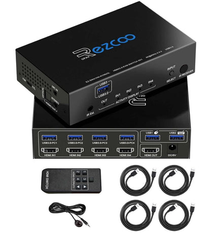KVM Switch HDMI USB 3.0 4 Ports 4K 60Hz Hotkey 4 PCs an 1 Monitor