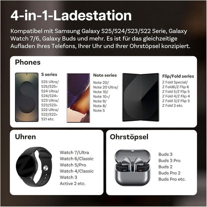 4-in-1 Qi2 Ladestation Samsung S25/S24/Watch 7/Buds 25W