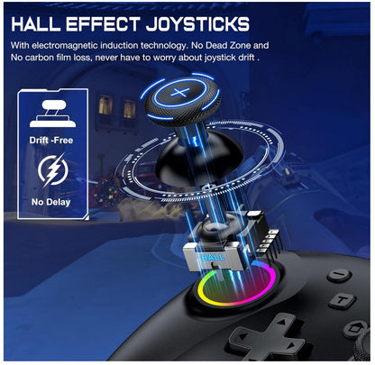 Switch Pro Controller Hall-Effekt LED 1000mAh für Switch PC iOS Android