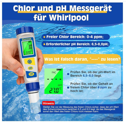 7-in-1 Pool Wassertester pH Chlor Salz ORP EC TDS Temp