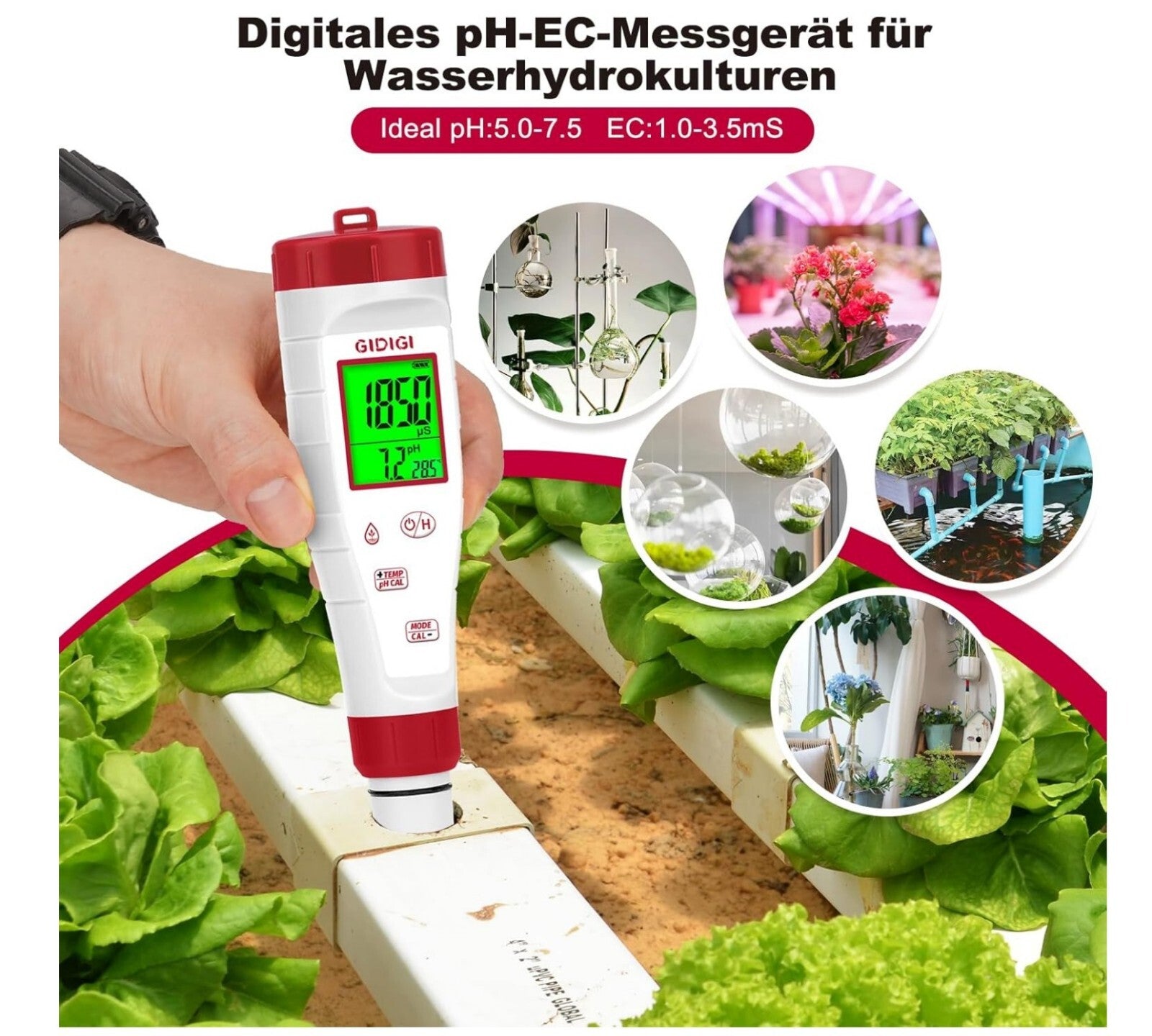 4-in-1 pH TDS EC Messgerät Wasser Tester LCD Hintergrundbeleuchtung