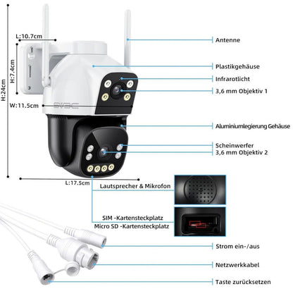 4G LTE Überwachungskamera Aussen Dual-Objektiv 1080P IP66